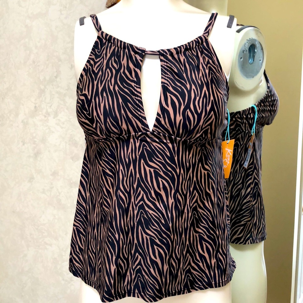 New Women’s Tankini top. Size M (8-10). Black and brown. Adjustable straps. - Picture 5 of 12